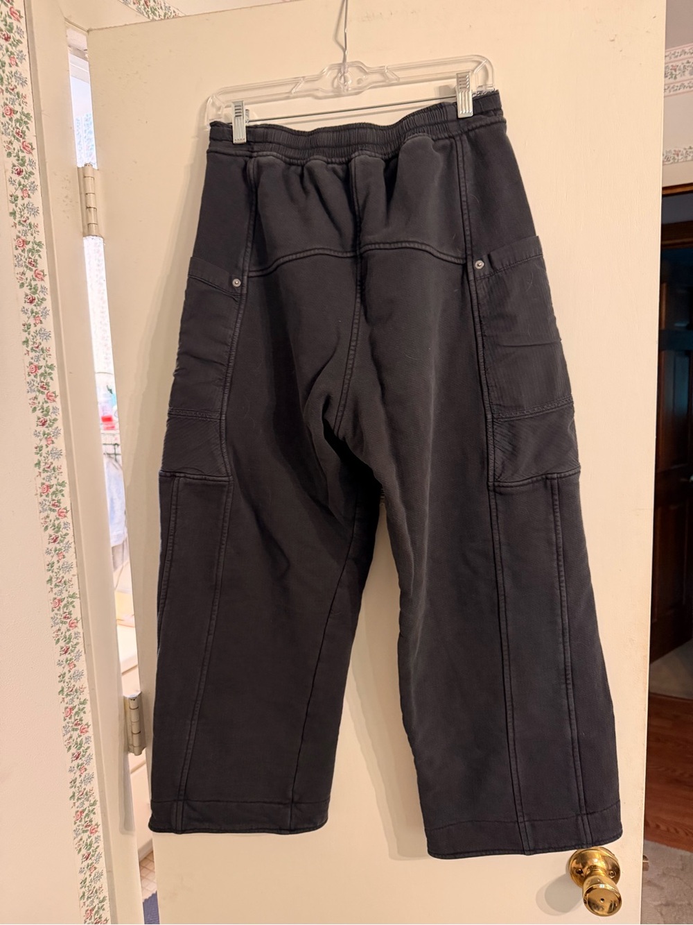 We The Free Jet Set Knit Pull-On Black Drawstring Pants with White Logo Ties - Picture 7 of 13